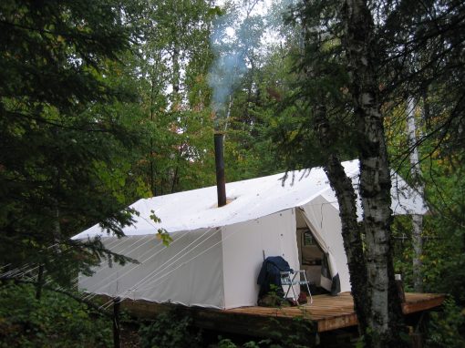 Glamping tent with stove