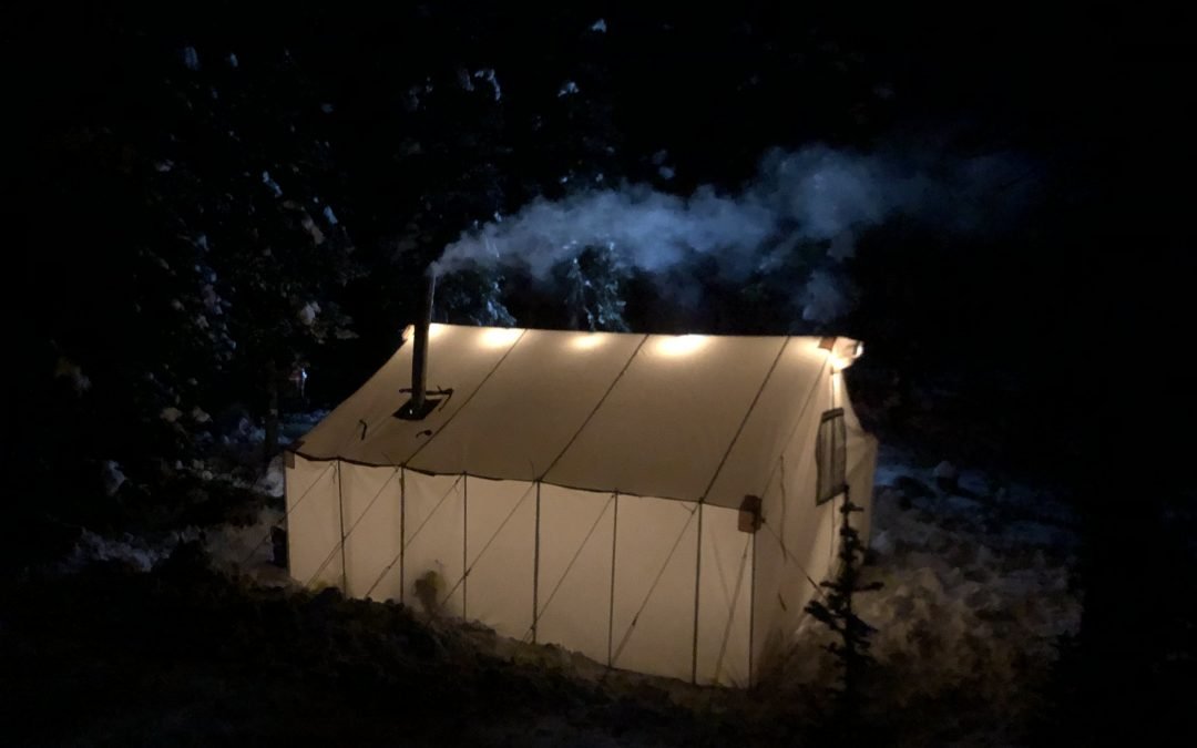 Wall tent at night