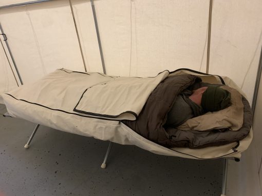 man in sleeping bag