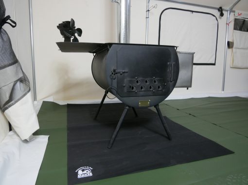 wood burning stove with stove mat